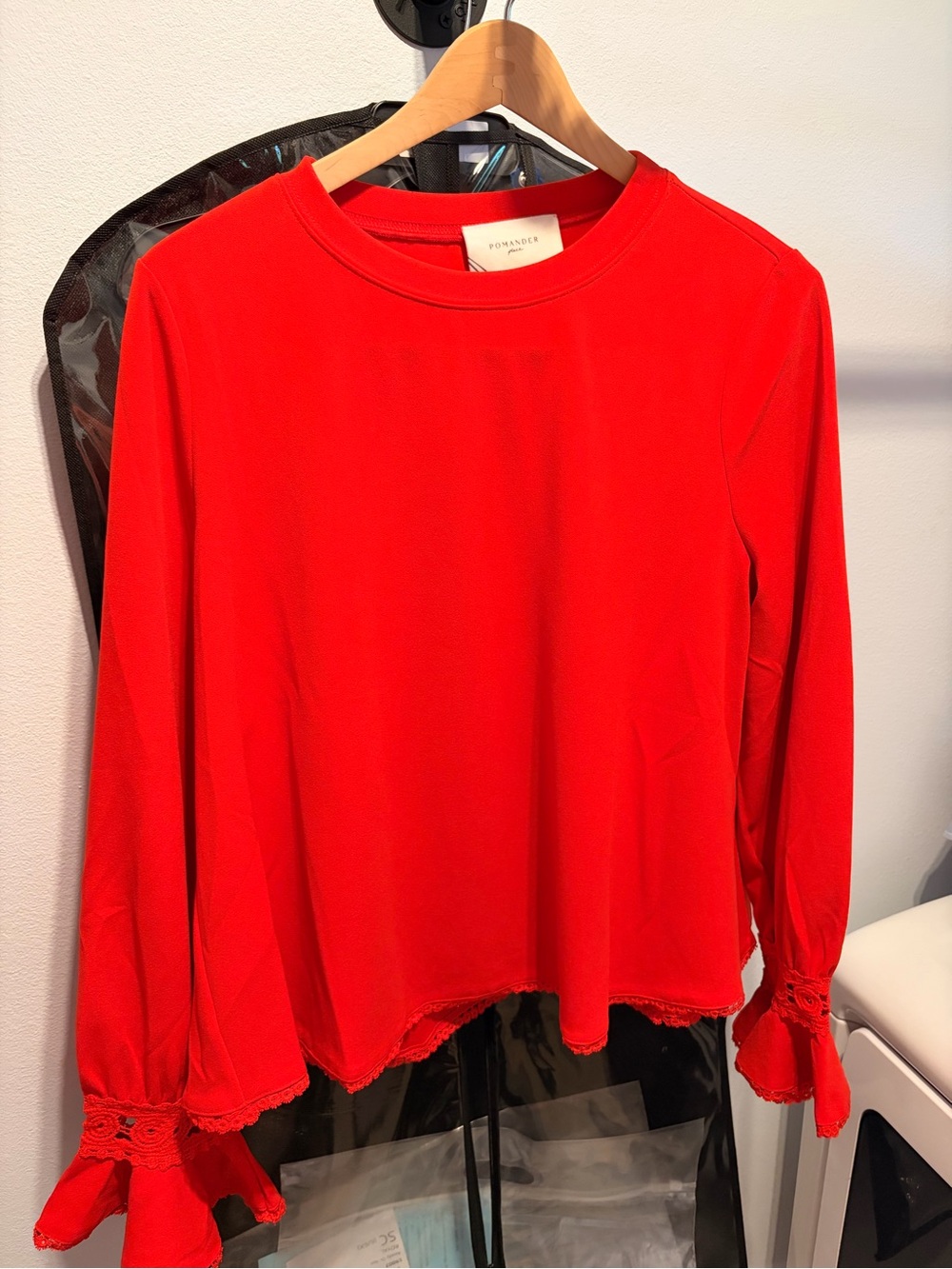 Pomander Place Tuckernuck Red Ruffle Cuff Long Sleeve Top Size L